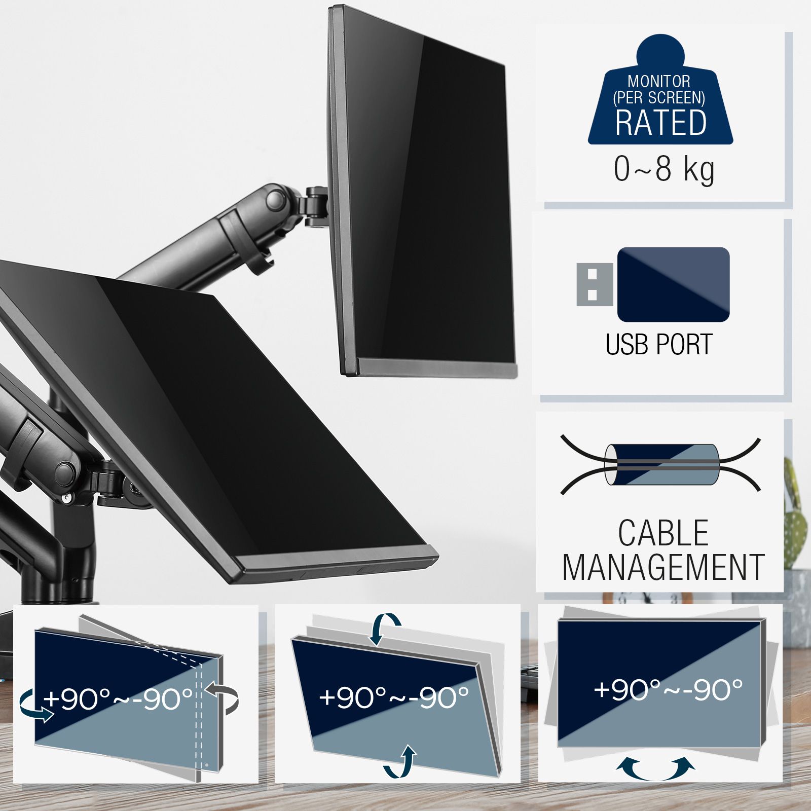 WORLDLIFT Monitor Halterung, Tisch Halterung Ständer für 17-32 Zoll LCD LED  Bildschirm oder 13-17” Notebook, 2 Montageoptionen, VESA 75x75-100x100mm,  Schwarz: : Computer & Zubehör